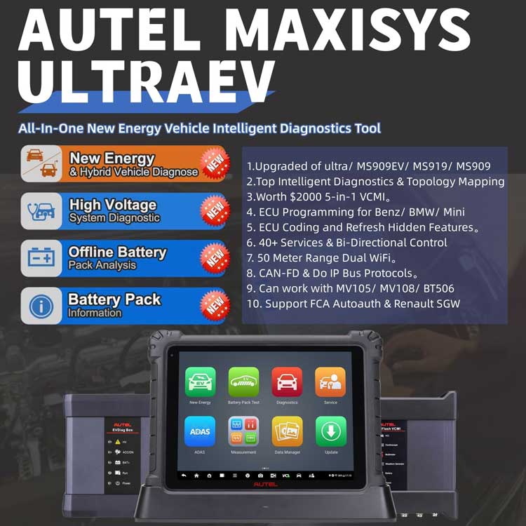 Autel MaxiSys Ultra 2023 Version Full System Diagnostic Bi-Directional  Scanner ECU Coding/Programming Topology 40+ Functions with 5in1 MaxiFlash  VCMI