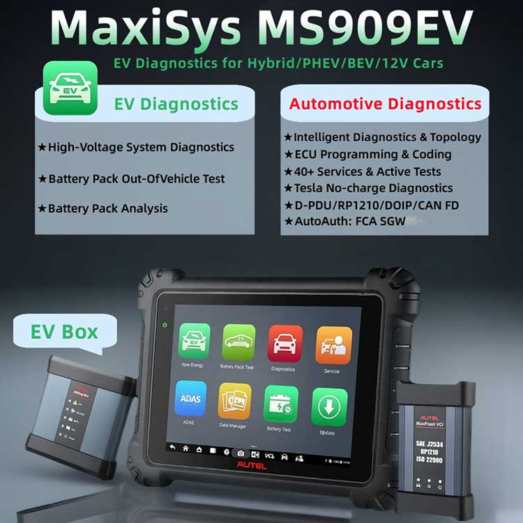 Herramienta de diagnóstico Autel MaxiSys 909 EV con MaxiFlash VCI/J2534