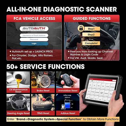 LAUNCH X431 PRO5 Elite Car Diagnostic Scan Tool J2534 Reprogramming,ECU  Online Coding, 50+ Services 